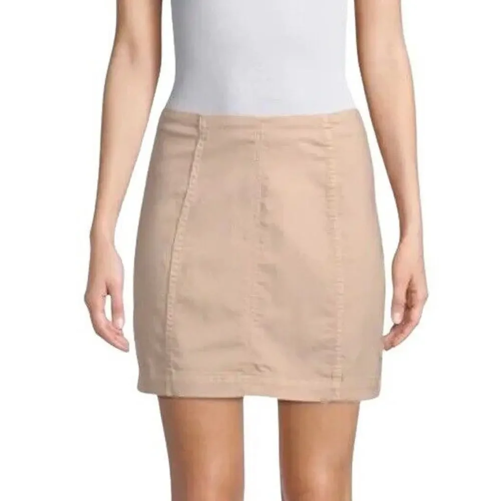 Free People Femme Minimalist Mini Skirt Women's Size 12 Back Zip Stone Denim NWT